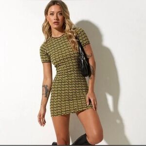 Motel Rocks Chevron  Dress in Green and Brown